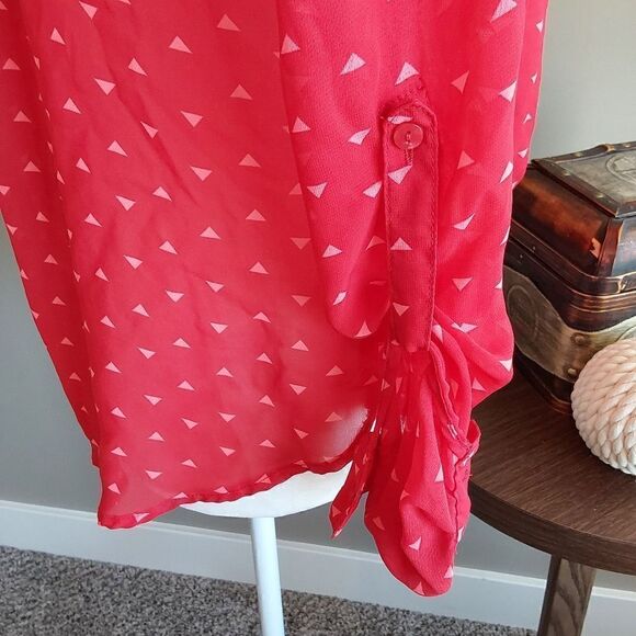 Decree Blouse Red Sz M Wrap style Sheer - Picture 5 of 8